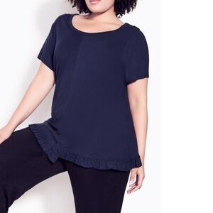 Zim & ZOE 18W-32W Navy Cotton Mae Ruffle Hem Top CC08.8